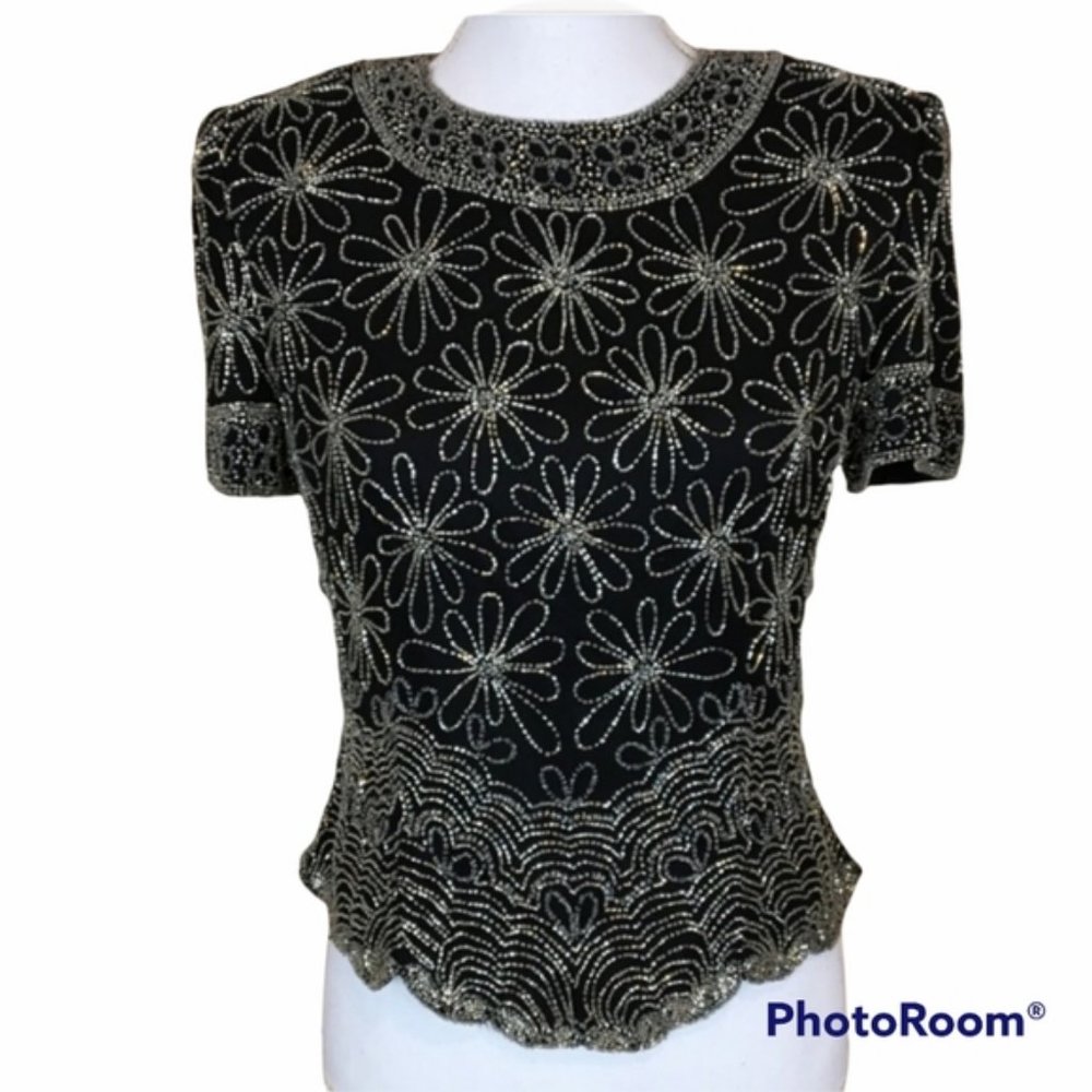 Papell 100% Silk Beaded Top